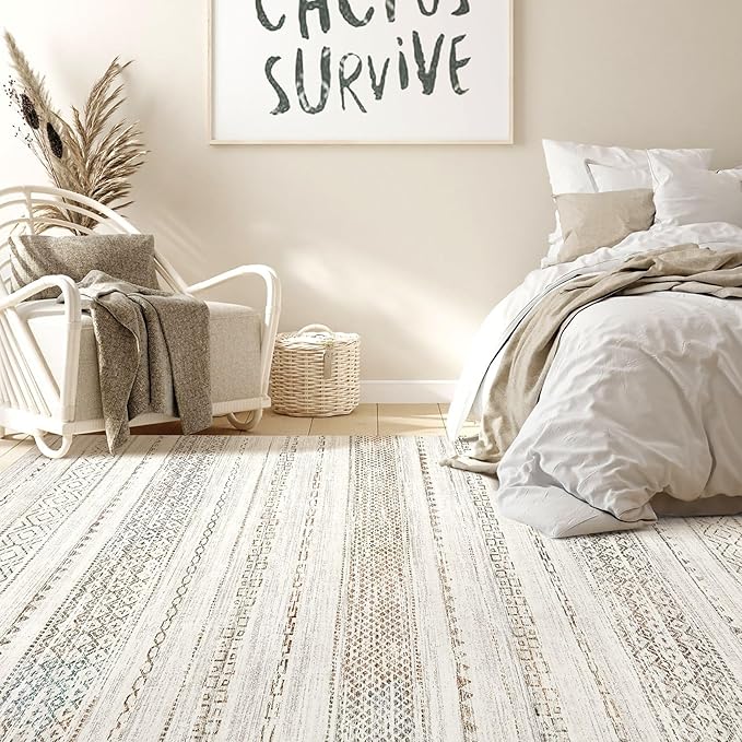 Nakagishi 8x10 Area Rugs Living Room: Washable Boho Large Neutral Soft - Image 6