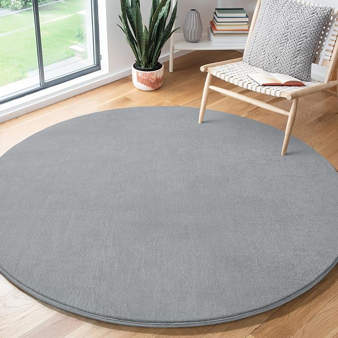 Amearea Grey Round Area Rugs 4ft Washable Circle Rugs - Image 8