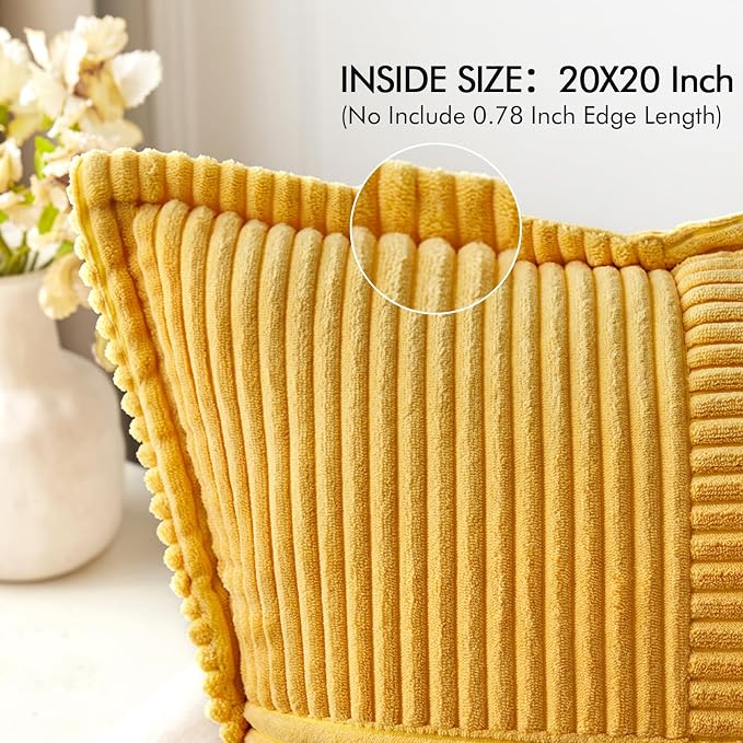 MIULEE Golden Yellow Corduroy Pillow Covers 20x20 Inch - Image 2