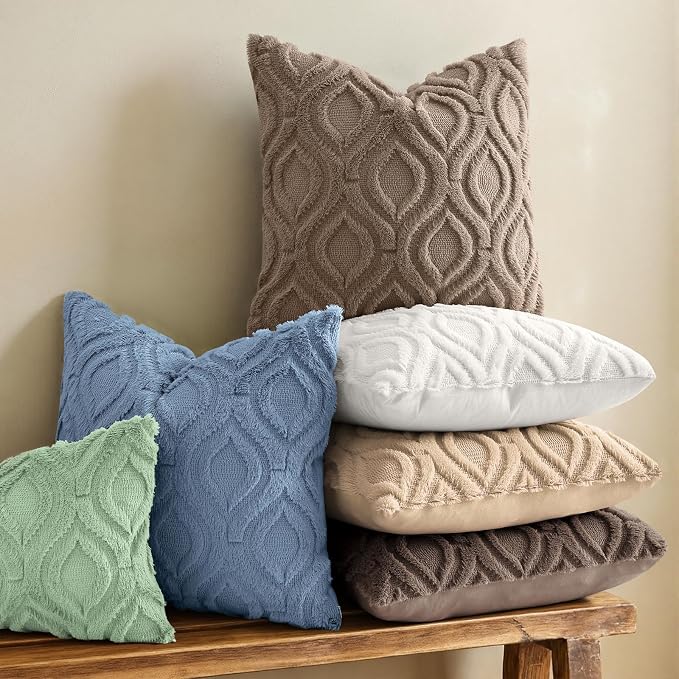 decorUhome Throw Pillow Covers 20x20 Inch Set of 2, Soft Plush Faux Wool Light - Image 2