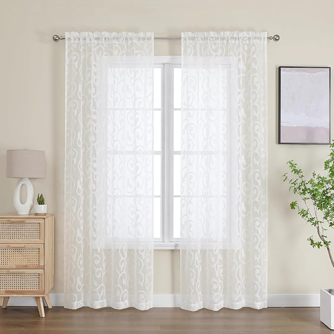 OWENIE Furman Ivory Sheer Curtains 84 inches Long - Image 2