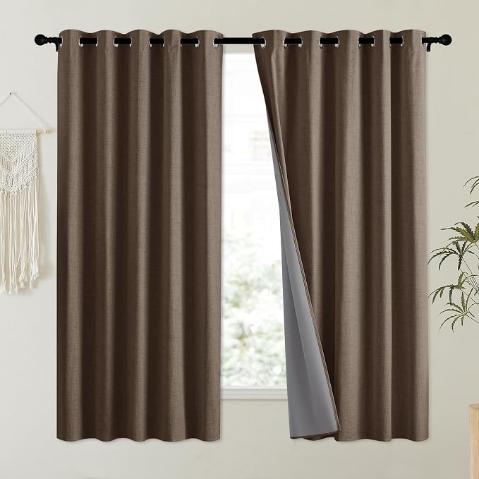NICETOWN Coffee Vintage Linen 100% Blackout Curtains - Image 2