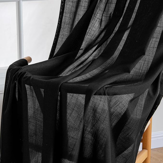 MIULEE Black Linen Curtains 96 Inch Length 2 Panels - Image 6