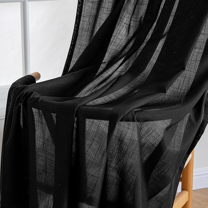 MIULEE Black Linen Curtains 84 Inch Length 2 Panels - Image 6