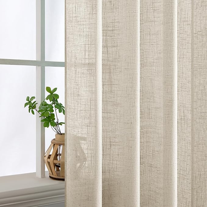 MIULEE Cream Linen Curtains 45 Inch Length 2 Panels - Image 5