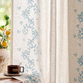 jinchan Evelyn Embroidered Linen Curtains 84 inch Long 2 Panels Blue Curtains by JINCHAN
