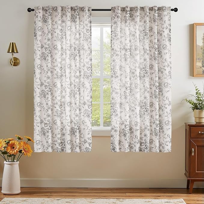 jinchan Linen Blend Curtain Floral Curtains - Image 2
