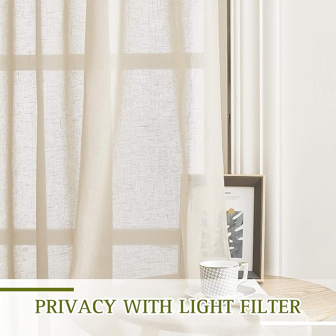 NICETOWN Sliding Door Curtains 100 Inch Extra Wide, Grommet Semi Sheer Linen - Image 3