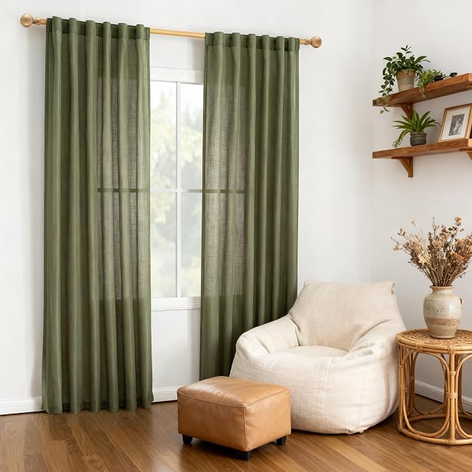 MYSKY HOME 72 Inches Long Semi Sheer Curtains Light Filtering Window Drapes - Image 2