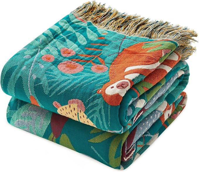 MSGKV Throw Blanket for Bed Cotton Animals Twin Size Couch Blanket 60"x80" by MSGKVHomeTextiles