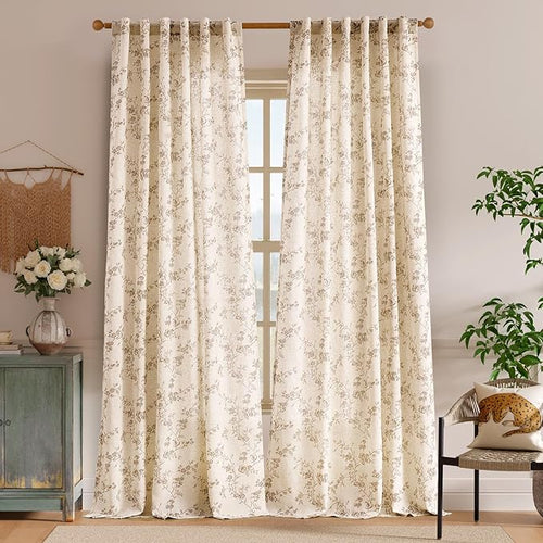 "Lazzzy Farmhouse Polyester blended Curtains Taupe Floral Curtains 96 Inch - Image 2