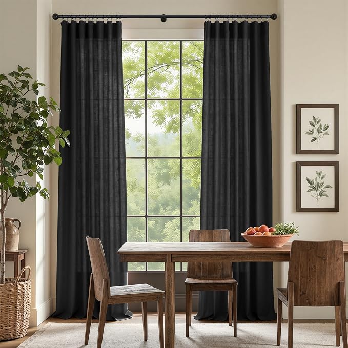 Modern Black Linen Curtains 96 Inches Long - Image 2