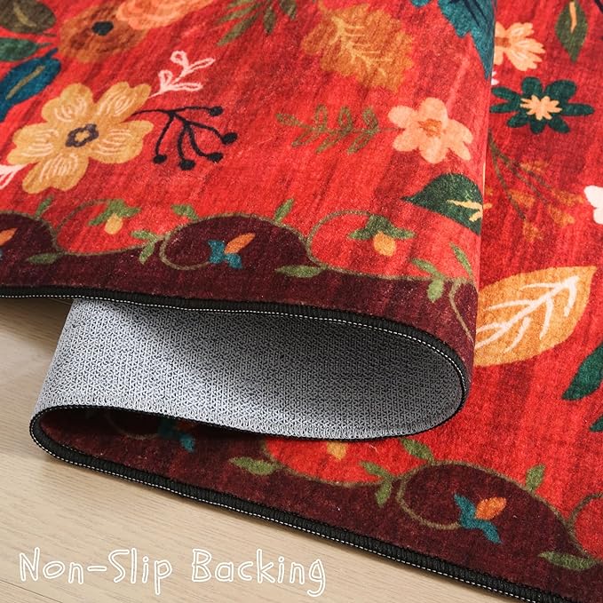 Rugcomf Door Mat Indoor Entrance 2x3 Rug Machine Washable Boho Floral Small - Image 3
