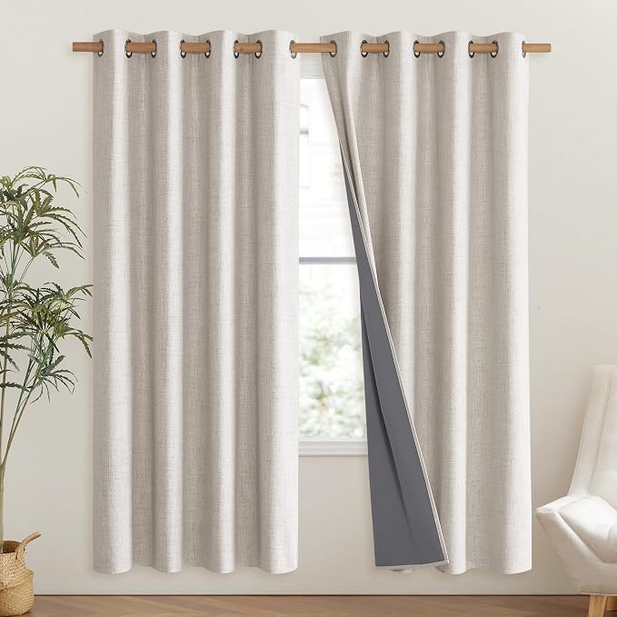 NICETOWN Brich Vintage Open Linen Weave Flax Thermal Curtains, 100% Blackout - Image 2