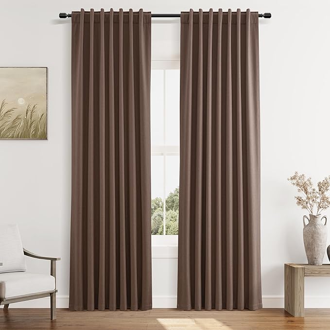 Guken Cappuccino 100% Blackout Linen Curtains 84 Inch Length 2 Panels Set by Guken