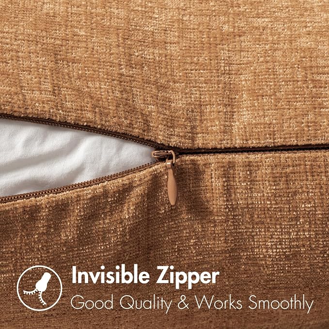 MIULEE Pack of 2 Brown Throw Pillow Covers 20x20 Inch Soft Chenille Pillow - Image 3
