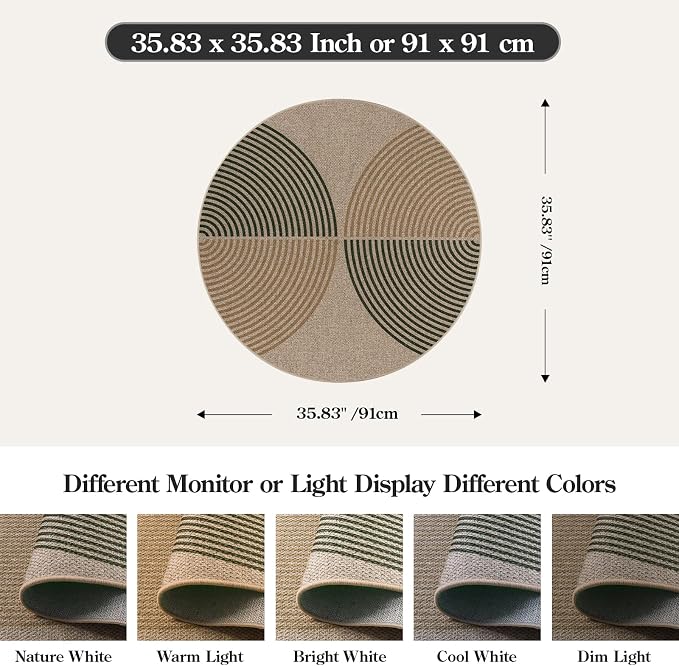 Lahome Enfys Modern Rainbow Round Rug 3ft, Circle Indoor Outdoor Rugs - Image 2