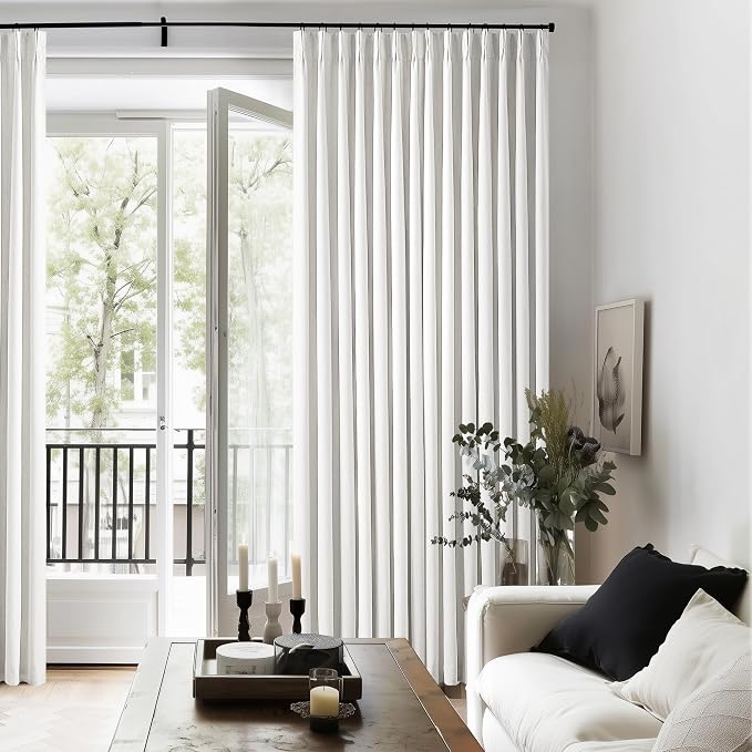Off White Pinch Pleated 100% Blackout Curtains 102 Inches Long | Linen Blend - Image 8
