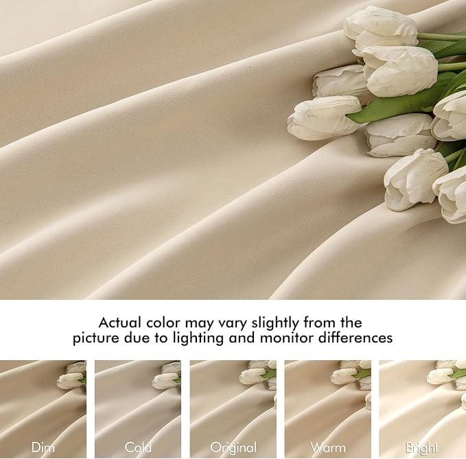 MIULEE Cream Beige Back Tab Light Blocking Curtains 104 Inch Length 2 Panels Set - Image 8