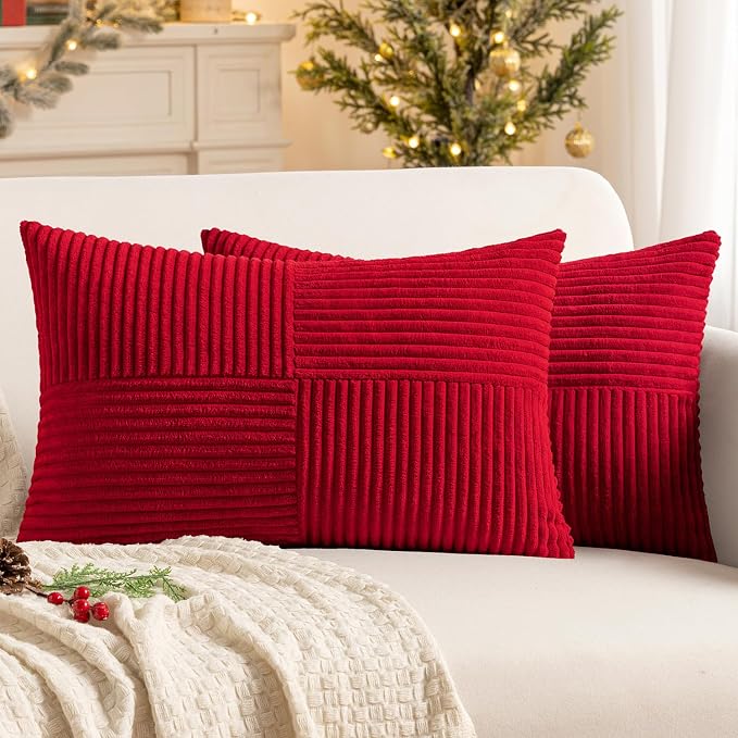 MIULEE Christmas Red Decorative Lumbar Throw Pillow Covers 12x20 Inch by MIULEE