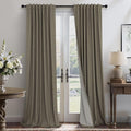 Linen Brown Curtains for Bedroom 84 Inch Long 2 Panel Burg 100% Blackout Back by Pitalk