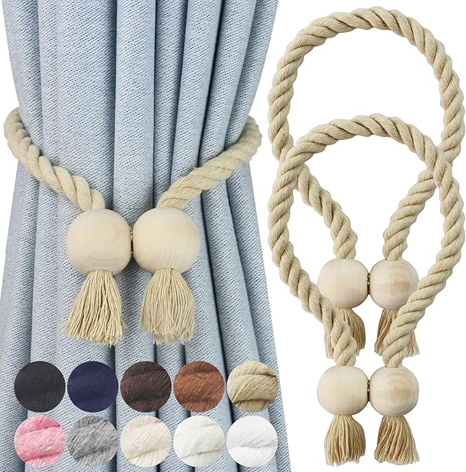 2 Pack Magnetic Curtain Tiebacks Cotton Hand Woven Tie Back Decorative Rope by CurtianTiebacks