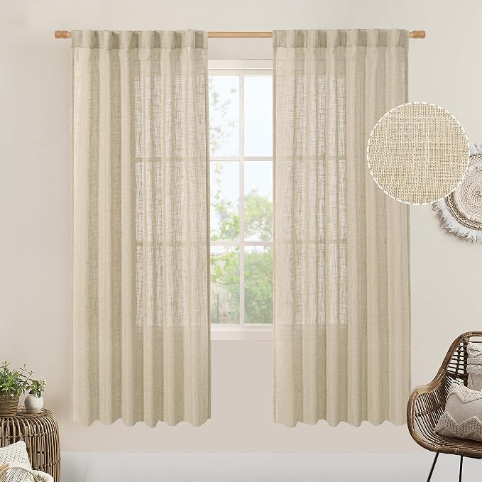LAMIT Light Filtering Linen Curtains 78 inches Long by LAMIT