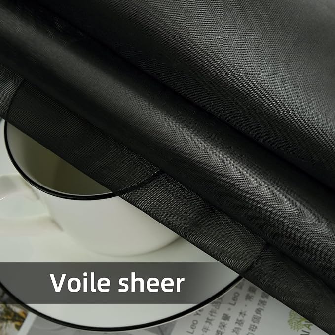 youleyar Solid Sheer Rod Pocket Curtain Voile Draperies 2 Panels White Beige - Image 4