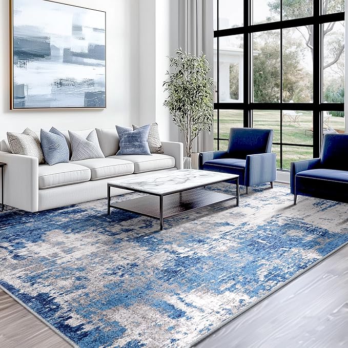 Washable Area Rugs 10'x12' Non-Slip Modern Abstract Soft by RELEANY