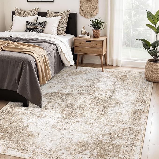 Area Rug 5x7 Washable Rug, Vintage Boho Medallion Rugs Non-Slip Soft Low Pile - Image 2