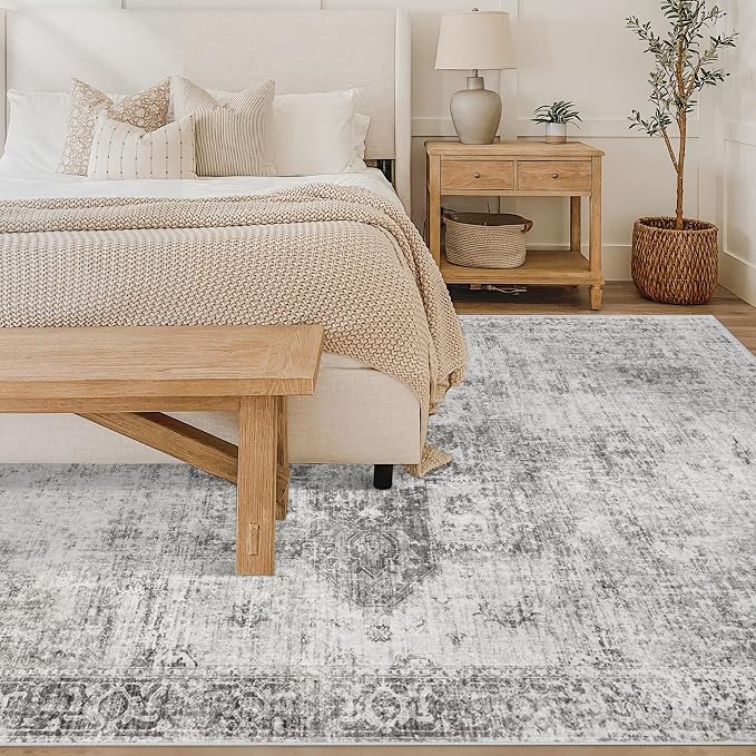 Area Rug 6x9 Washable Rug, Vintage Boho Medallion Rugs Non-Slip Soft Low Pile - Image 2