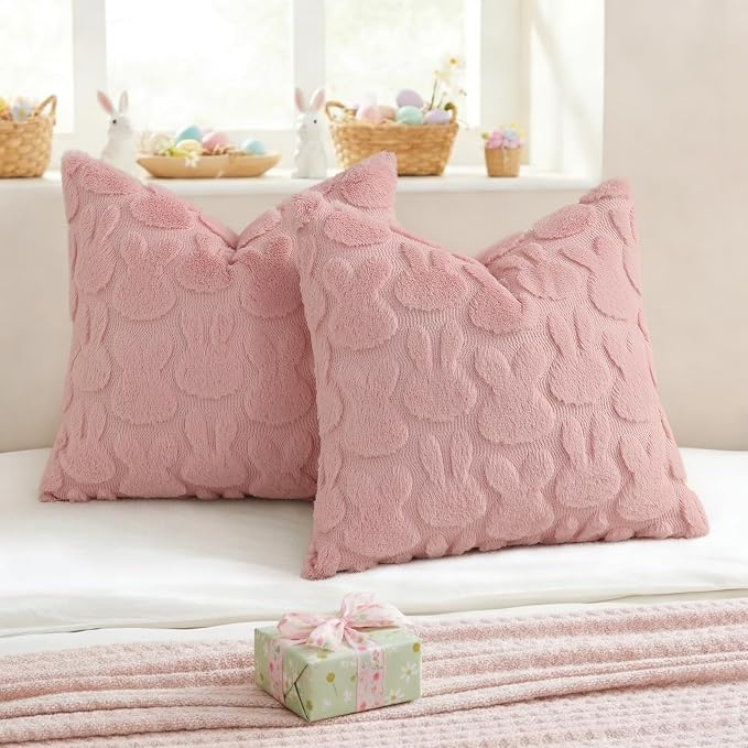 decorUhome Easter Bunny Pillow Covers 16x16 Inch Set of 2, Soft Plush Faux Wool - Image 5