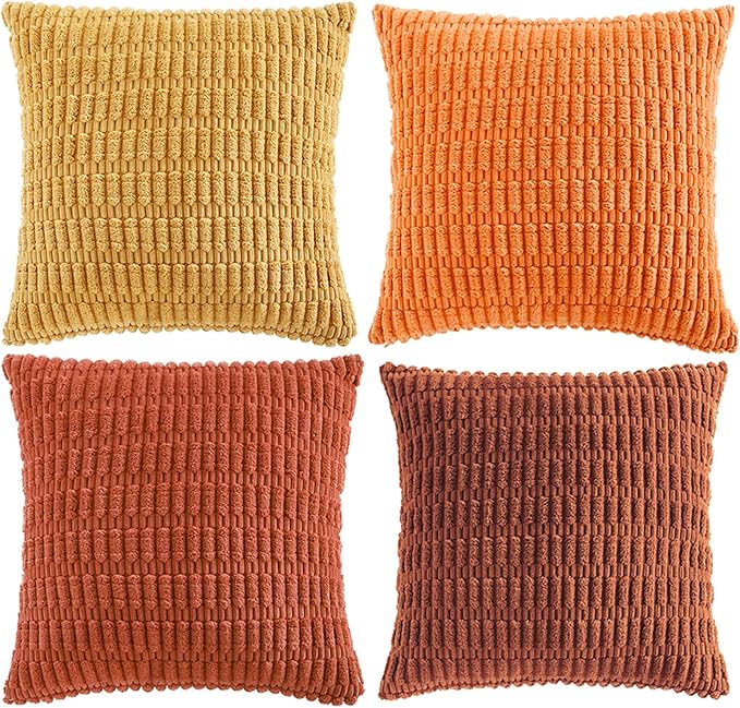 Fancy Homi Set of 4 Burnt Orange Fall Decorative Throw Pillow Covers 18x18 Inch - Image 8