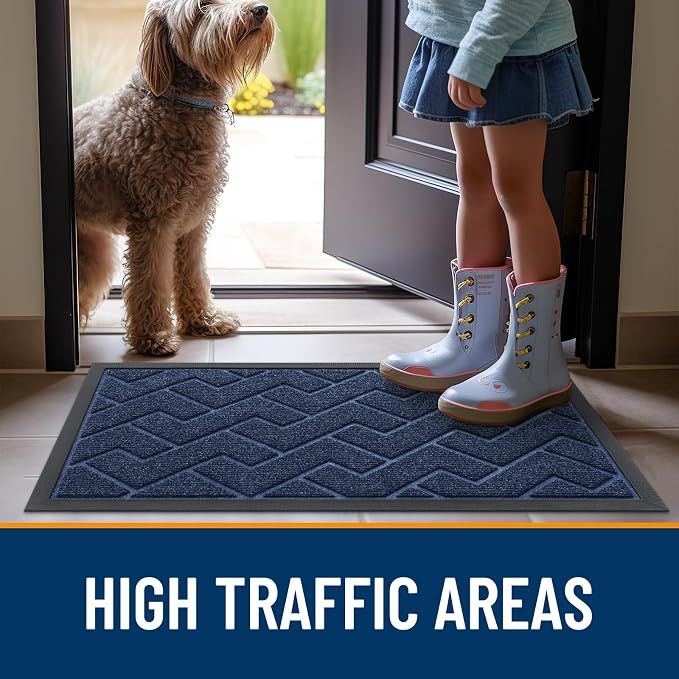 OLANLY Front Door Mat Outside 47x32, All-Season Absorbent Rubber Doormat | Blue - Image 8