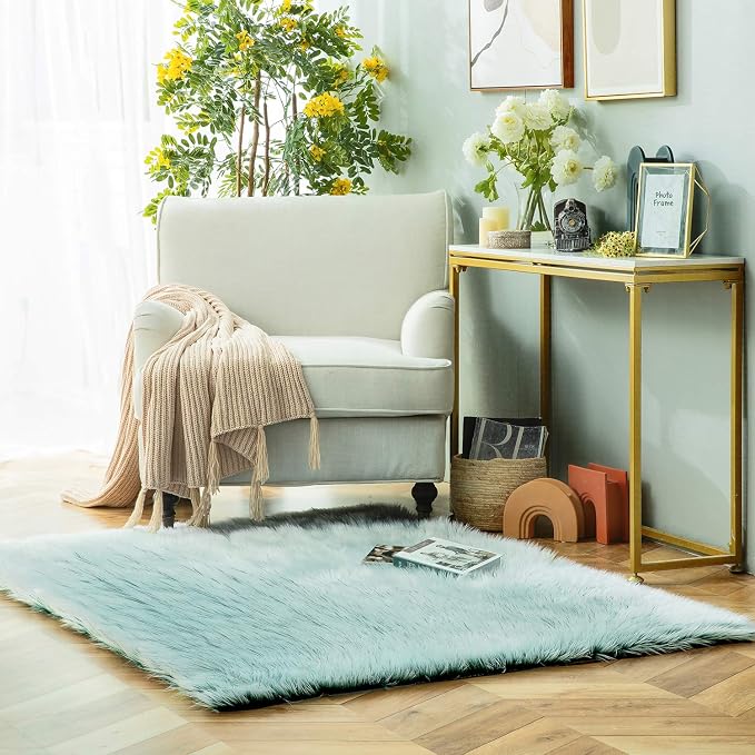 Ashler faux fur rug, Fluffy Shaggy Area Rug Ultra Soft 4 x 6 Feet Rectangle Fur - Image 2