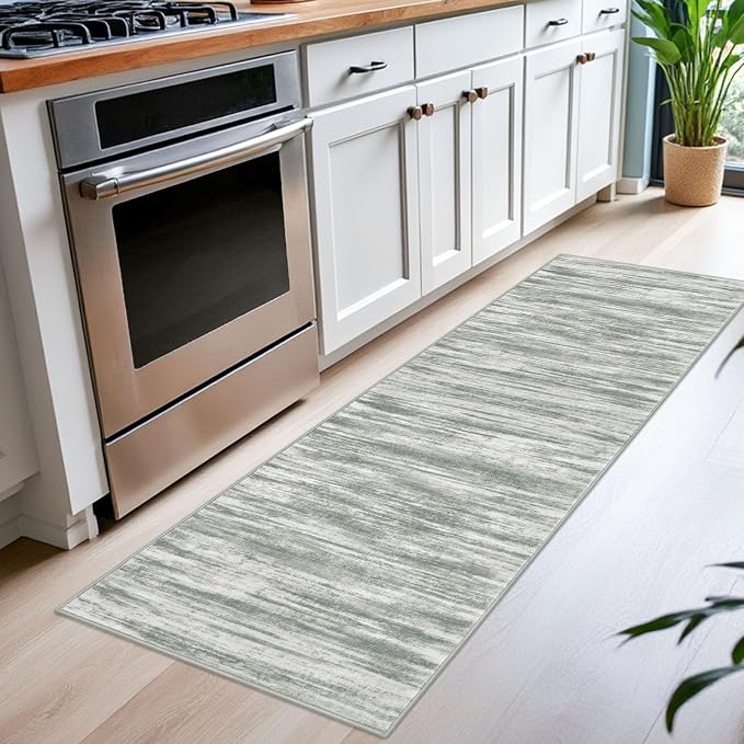 KOZYFLY Modern Abstract Runner Rugs 2x6 Grey Green Machine Washable Area Rug - Image 3