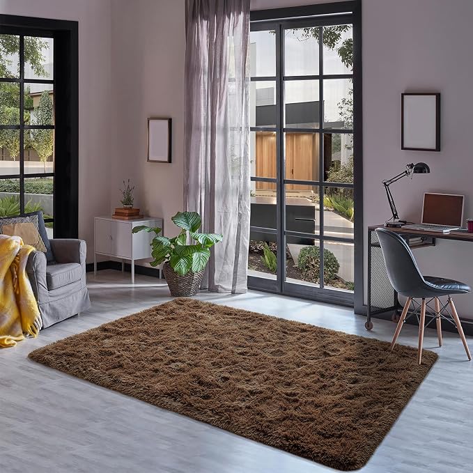 Goideal Fluffy Rug for Bedroom Living Room, 5x7 Brown Area Rugs, Faux Fur Shag - Image 4