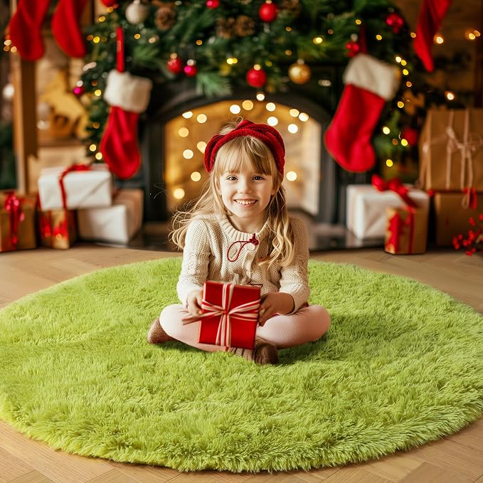 Grass Green Round Rug 4Ft for Bedroom, Fluffy Shag Circle Area Rugs for Kids - Image 8