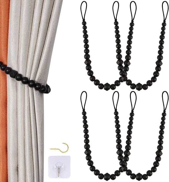 Wood Bead Curtain Tiebacks, KLOGTSIND Set of 4 Curtain Holdbacks by KLOGTSINDDirect