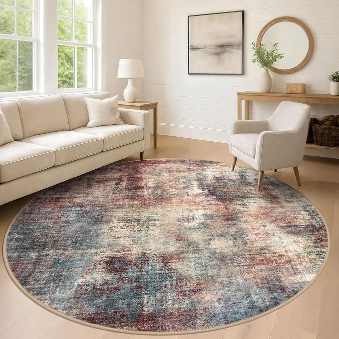 IOHOUZE Abstract Round Area Rug 8 Ft Washable Circle Rugs Large Round Rug Non by iOhouze