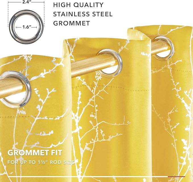 Deconovo Blackout Curtains Yellow, 52 x 84 Inch 2 Panels Set Drapes - Image 8