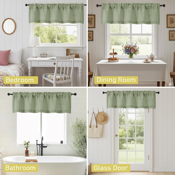 Valances for Windows, Light Filtering Faux Linen Textured Small Short Window - Image 7