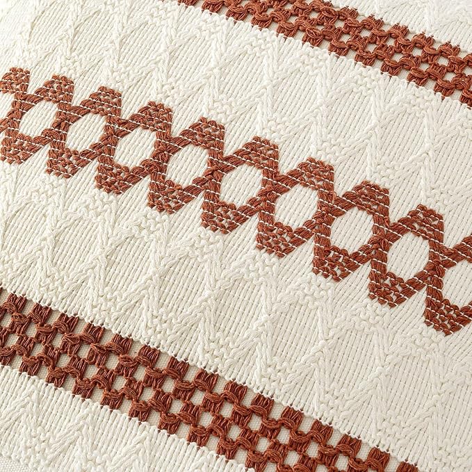 MIULEE Set of 2 Fall Rust Decorative Pillow Covers 18x18 | Farmhouse Boho Couch - Image 4