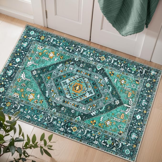SERISSA Boho Rugs for Entryway, 2x3 Teal Entryway Rug Non-Slip Washable Small by SERISSAHomeDecorCollection