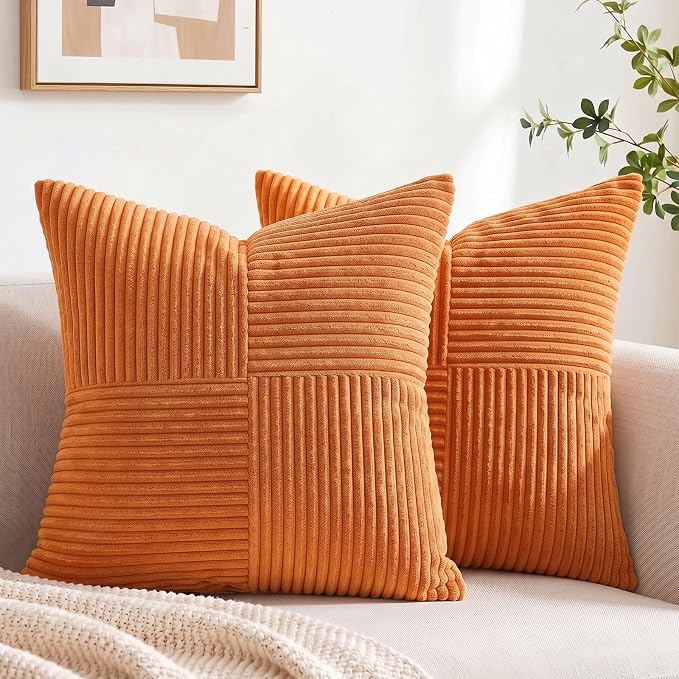 Fancy Homi 2 Packs Orange Samll Fall Decorative Throw Pillow Covers 14x14 Inch by Fancy+Homi