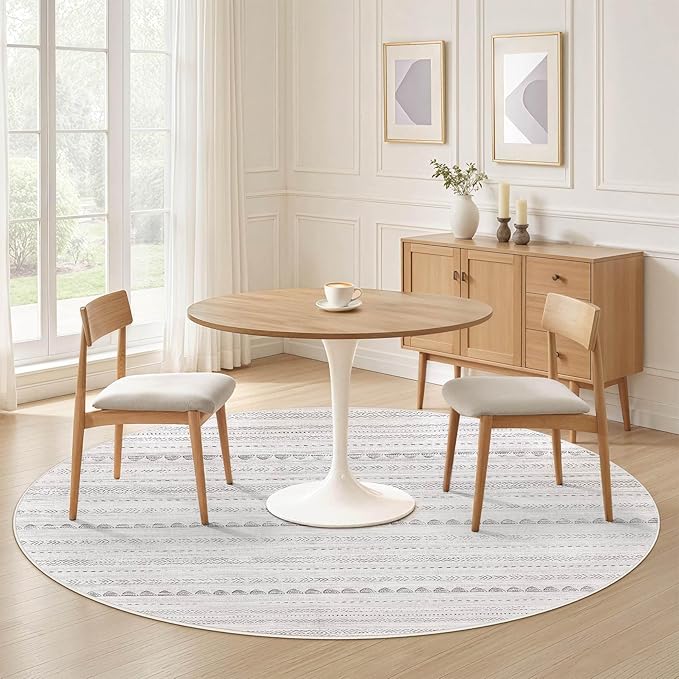 Nakagishi Round Rug Boho Area Rugs: 8x8 Washable Large Circle Neutral Soft - Image 4
