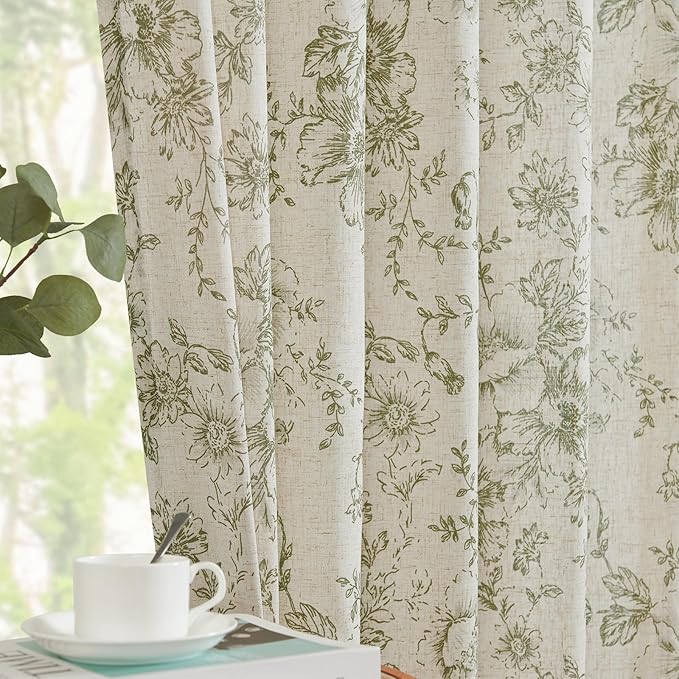 jinchan Linen Blend Floral Curtains - Image 2