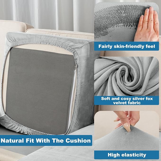 Couch Cover 8-Piece Elastic Velvet Couch Cushion Covers & Chaise Slipcovers - Image 4