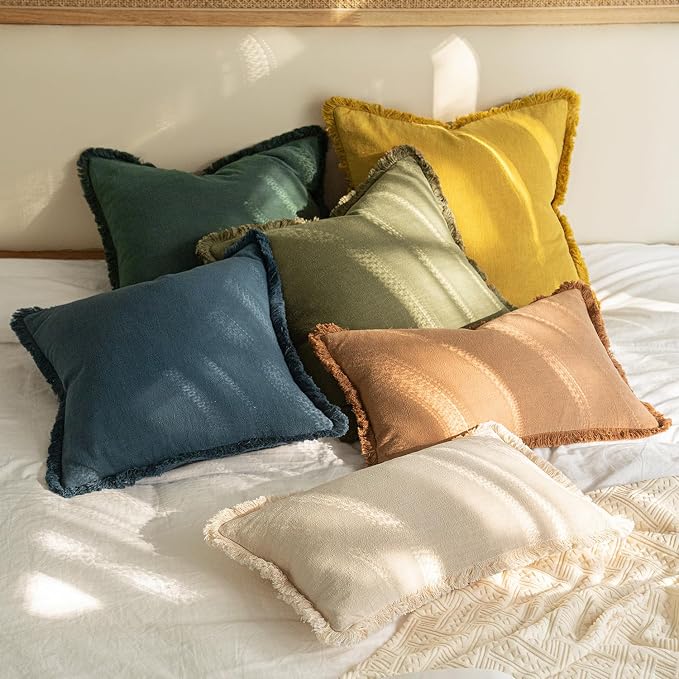 MIULEE Decorative Throw Pillow Covers Neutral Linen Fringe Throw Pillows Euro - Image 7
