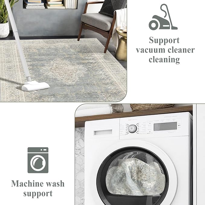 2x3 Entryway Rug Non-Slip Washable Thin Indoor Vintage Rug Low-Pile Floor Carpet - Image 6